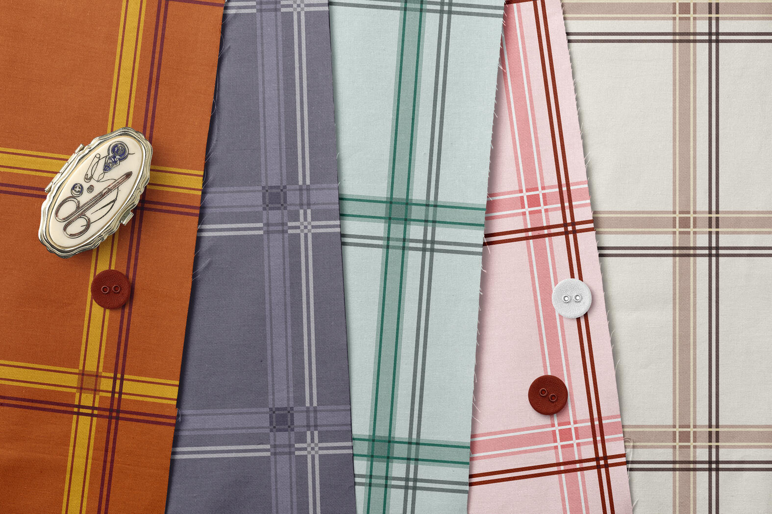 Large-Scale Plaid Patterns in Boho Orange, Blue, Green, Pink &amp; Cream