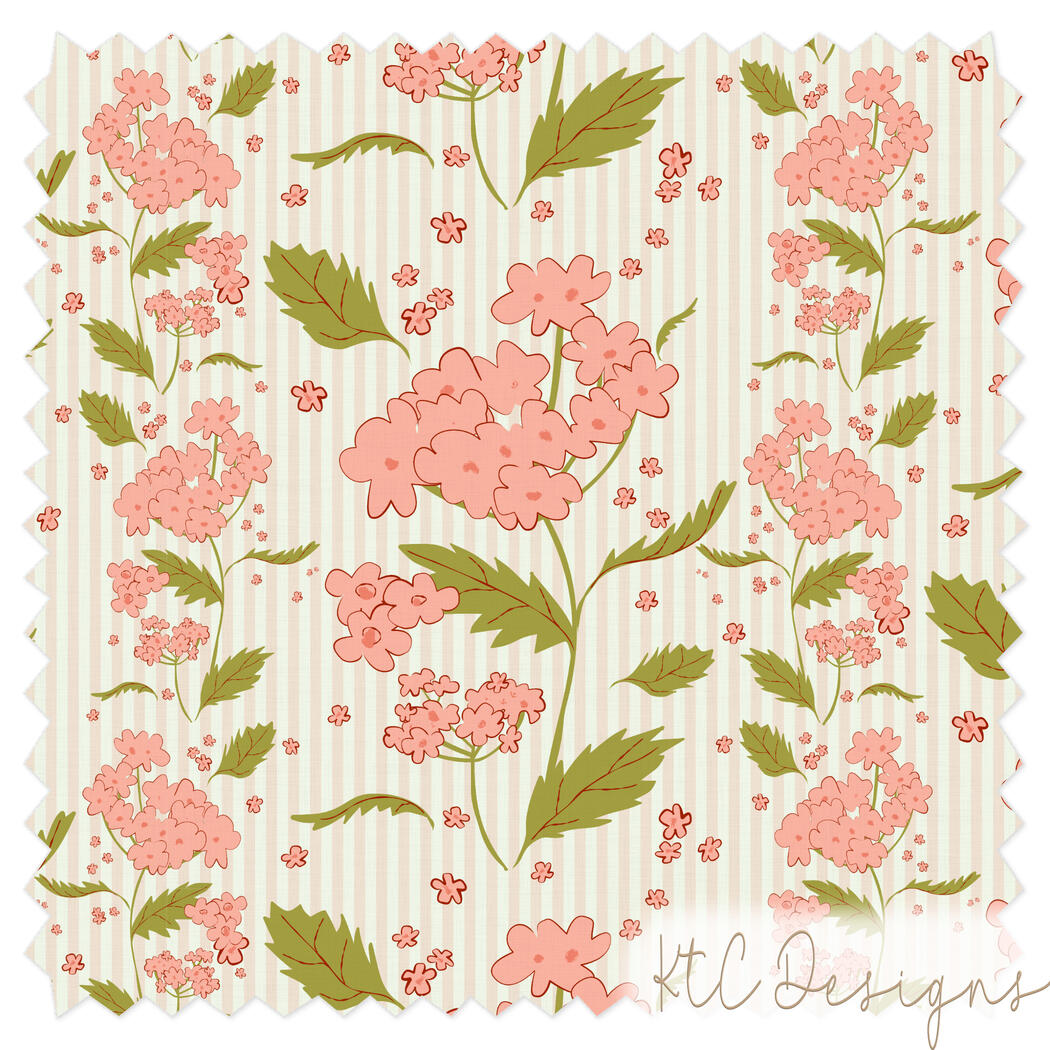 Vintage Styled Pink &amp; Citrine Floral Stem on Pinstripes