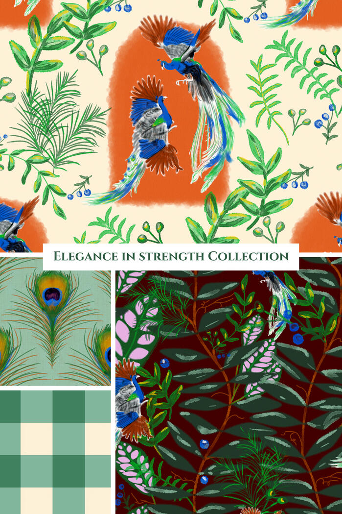 Peacock & botanical themed pattern collection